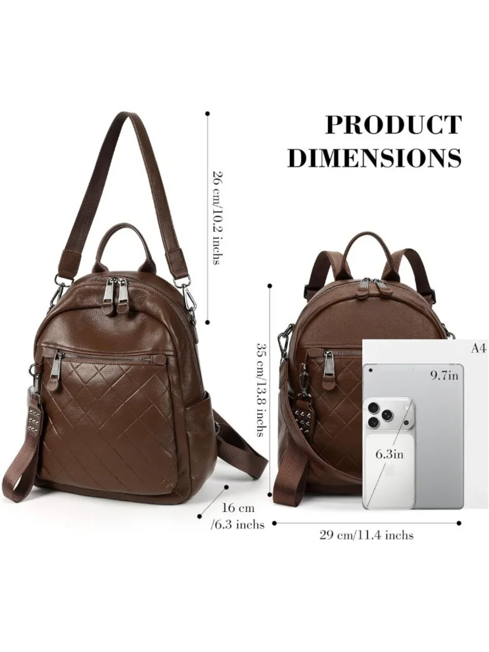 Stylish Quilted Genuine Leather Backpack Purse for Women - Multi-functional